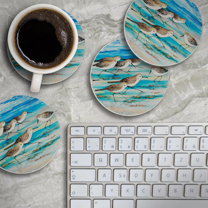 Thirstystone Shore Birds 4 Pack Round Absorbent Stone Coasters 4" Diameter Manufactured in the USA