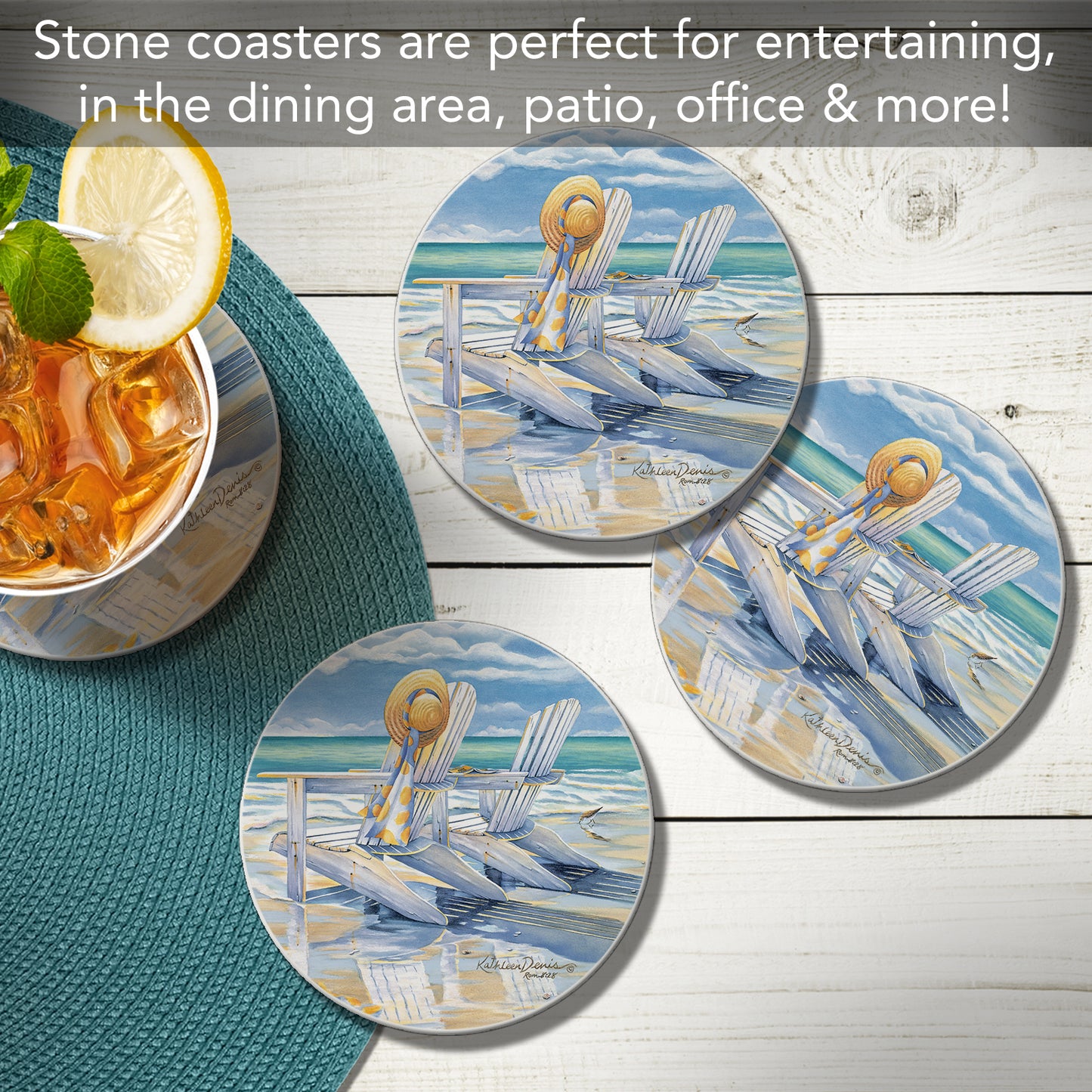 Thirstystone Beach for Two 4 Pack Round Absorbent Stone Coasters 4" Diameter Manufactured in the USA