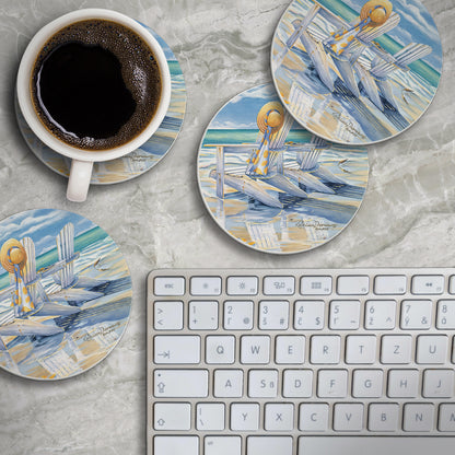 Thirstystone Beach for Two 4 Pack Round Absorbent Stone Coasters 4" Diameter Manufactured in the USA