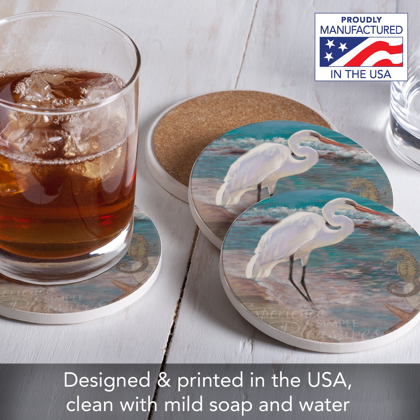 Thirstystone Experience Heron 4 Pack Round Absorbent Stone Coasters 4" Diameter Manufactured in the USA