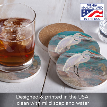 Thirstystone Experience Heron 4 Pack Round Absorbent Stone Coasters 4" Diameter Manufactured in the USA