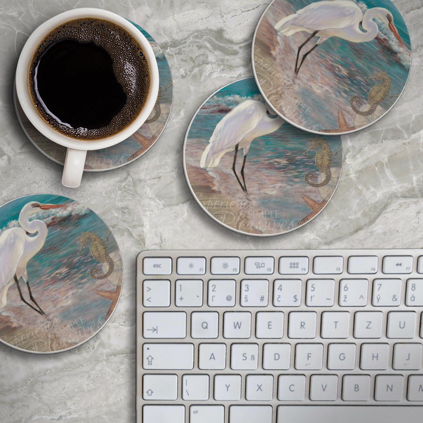 Thirstystone Experience Heron 4 Pack Round Absorbent Stone Coasters 4" Diameter Manufactured in the USA