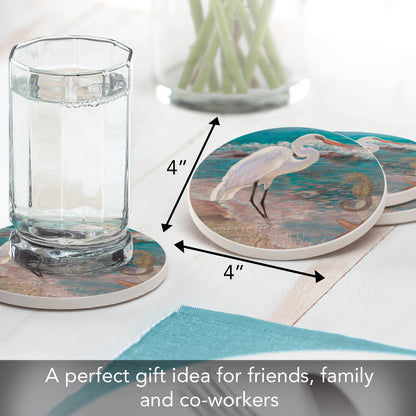 Thirstystone Experience Heron 4 Pack Round Absorbent Stone Coasters 4" Diameter Manufactured in the USA