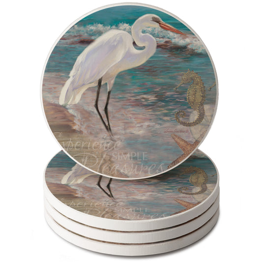 Thirstystone Experience Heron 4 Pack Round Absorbent Stone Coasters 4" Diameter Manufactured in the USA