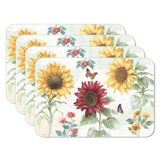 CounterArt Sunflower Splendor 4 Pack Reversible Easy Care Flexible Placemats Made in the USA