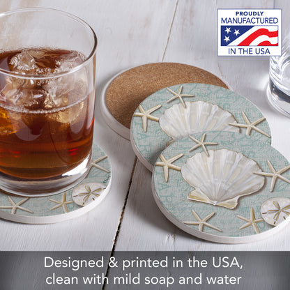 Thirstystone Linen Shells 4 Pack Round Absorbent Stone Coasters 4" Diameter Manufactured in the USA
