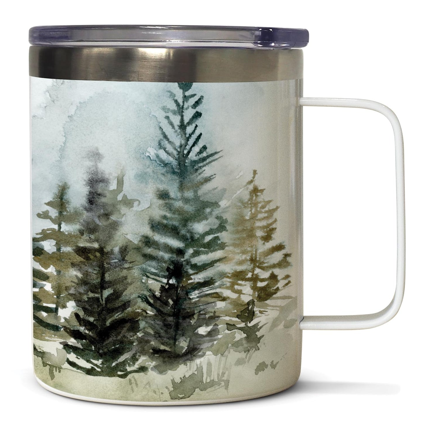 Highland Home Misty Tree Line Stainless Steel Travel Mug with Lid 12 oz. Manufactured in the USA