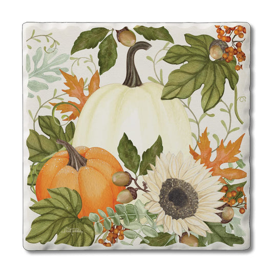Thirstystone Farmhouse Pumpkins Single Tumbled Tile Stone Coaster with Protective Cork Backing Manufactured in The USA 4" Square, Colorful, Artistiic, Easily Wipes Clean