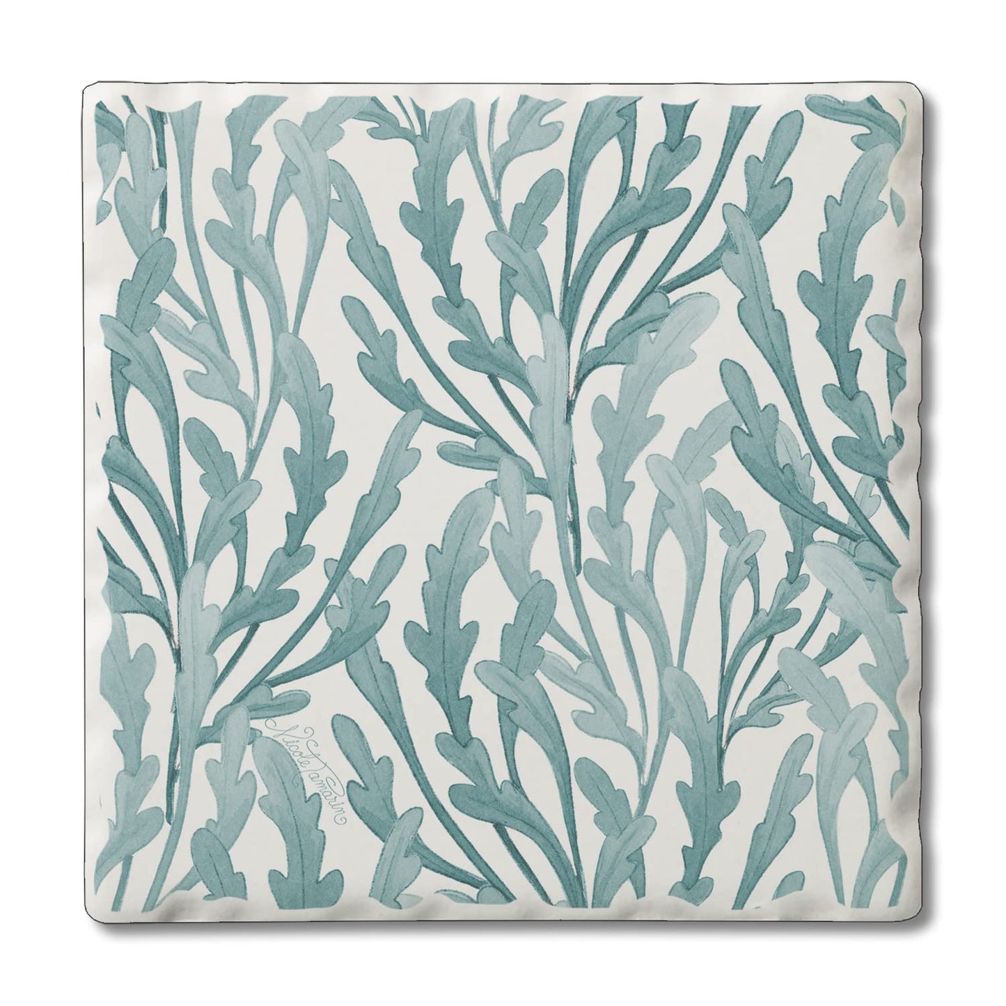 Thirstystone Teal Seaweed Single Tumbled Tile Stone Coaster with Protective Cork Backing Manufactured in The USA 4" Square, Colorful, Artistic, Easily Wipes Clean