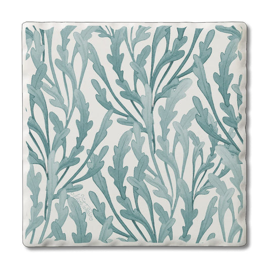 Thirstystone Teal Seaweed Single Tumbled Tile Stone Coaster with Protective Cork Backing Manufactured in The USA 4" Square, Colorful, Artistic, Easily Wipes Clean