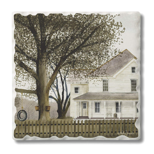 Thirstystone Grandma's House Single Tumbled Tile Stone Coaster with Protective Cork Backing Manufactured in The USA 4" Square, Artistic, Easily Wipes Clean