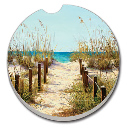 CounterArt Path to The Ocean Single Absorbnent Stone Coaster for Vehicle Cup Holder 2.6” Diameter Manufactured in The USA