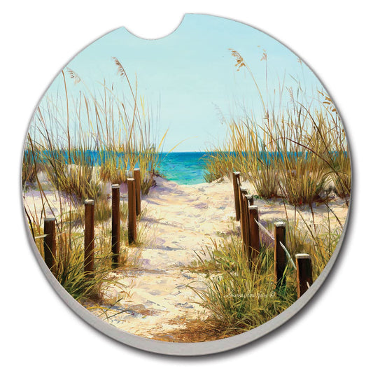 CounterArt Path to The Ocean Single Absorbnent Stone Coaster for Vehicle Cup Holder 2.6” Diameter Manufactured in The USA
