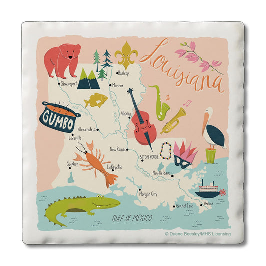 Thirstystone Louisiana Home State 4 Pack Tumbled Tile Stone Coasters 4" Square Manufactured in the USA