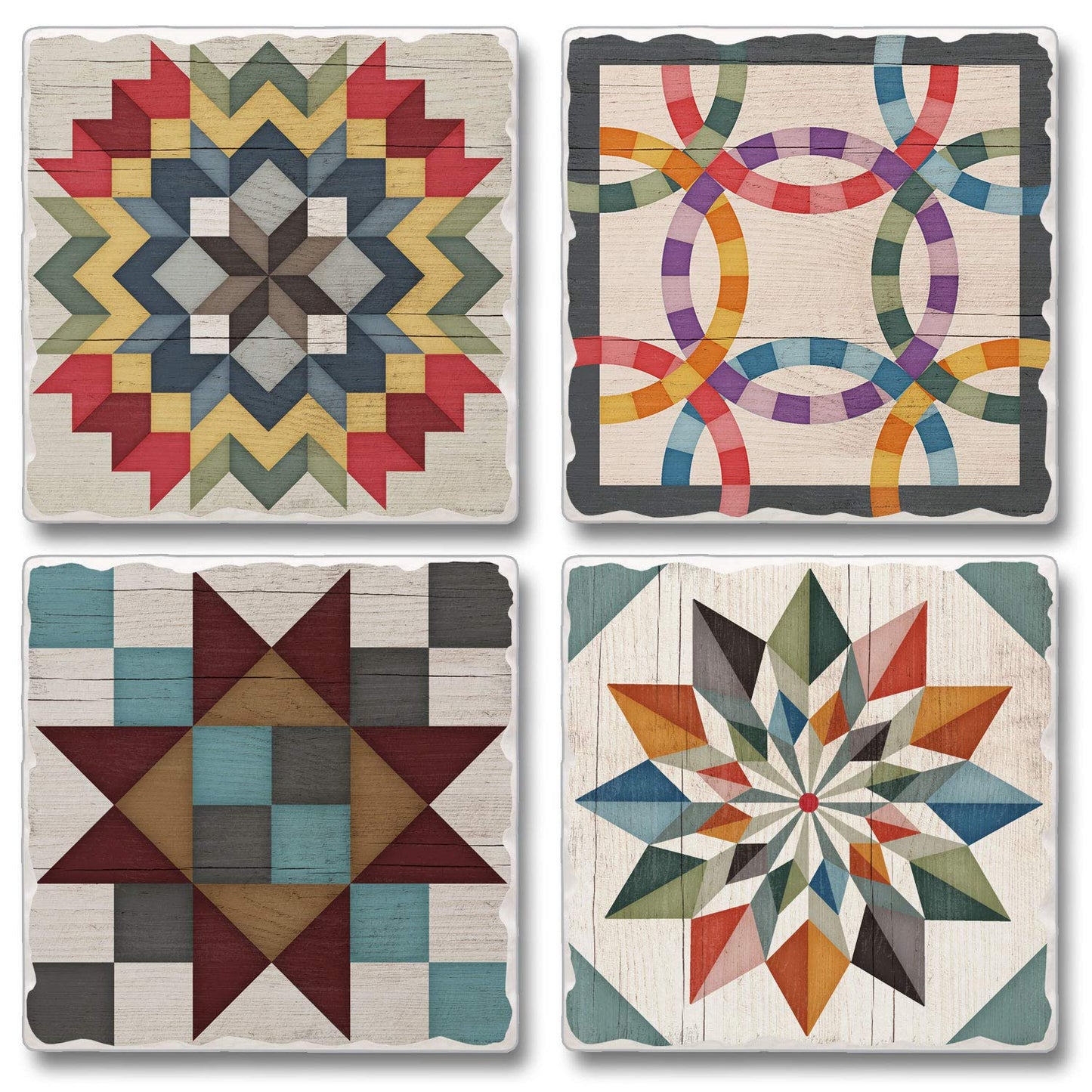 Thirstystone Barn Quilt Patterns 4-Pack Tumbled Tile Stone Coasters 4" Square