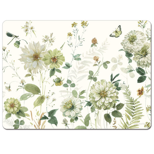 Cala Home Green Fields Premium Decorative Hardboard Cork Back Tabletop Placemats 4 Pack Manufactured in The USA Heat Tolerant and Easily Wipes Clean