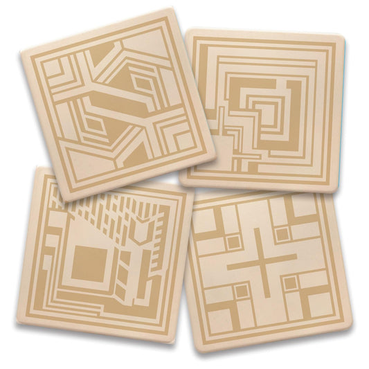 Textile Blocks Designs from F.L.W. Foundation on 4-Pack Assorted Stone Coasters with Protective Cork Backing Manufactured in The USA Absorbent Easily Wipes Clean