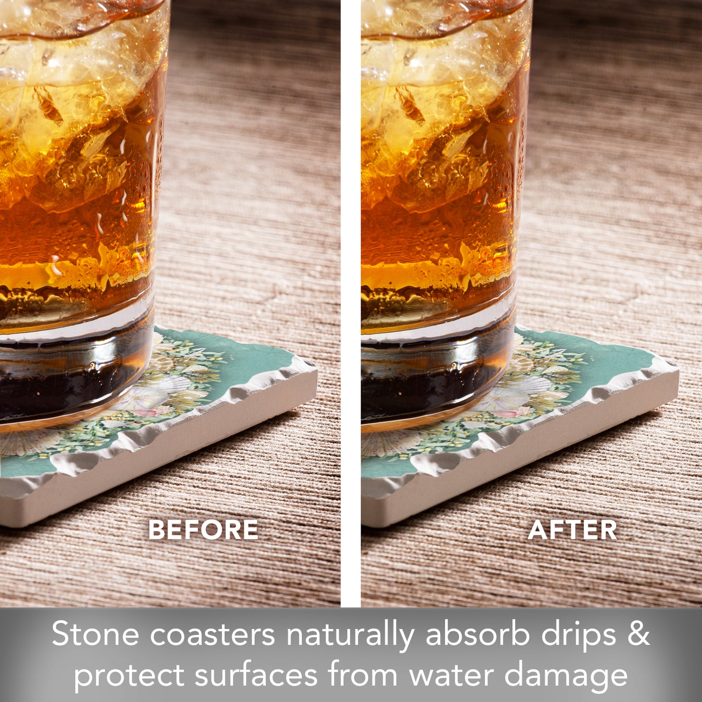 CounterArt Coastal Wreath 4 Pack Tumbled Tile Stone Coasters 4" Square Manufactured in the USA