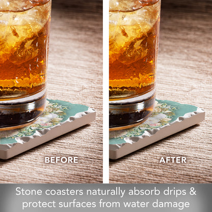 CounterArt Coastal Wreath 4 Pack Tumbled Tile Stone Coasters 4" Square Manufactured in the USA