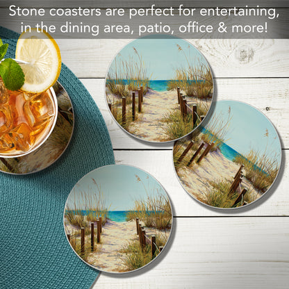 Thirstystone Path to the Beach 4 Pack Round Absorbent Stone Coasters 4" Diameter Manufactured in the USA