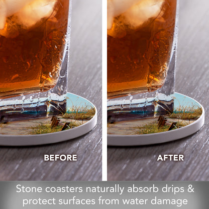 Thirstystone Path to the Beach 4 Pack Round Absorbent Stone Coasters 4" Diameter Manufactured in the USA
