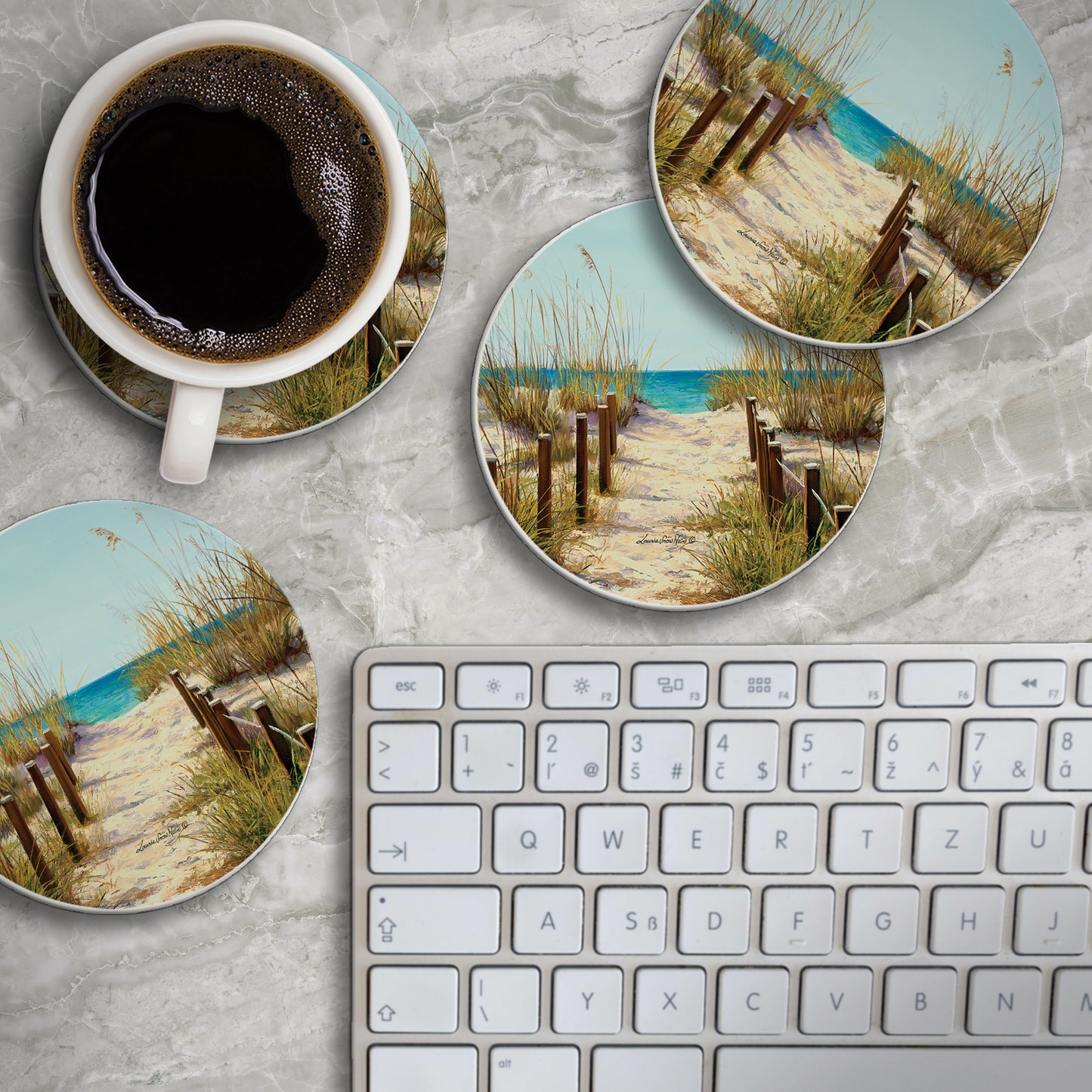 Thirstystone Path to the Beach 4 Pack Round Absorbent Stone Coasters 4" Diameter Manufactured in the USA