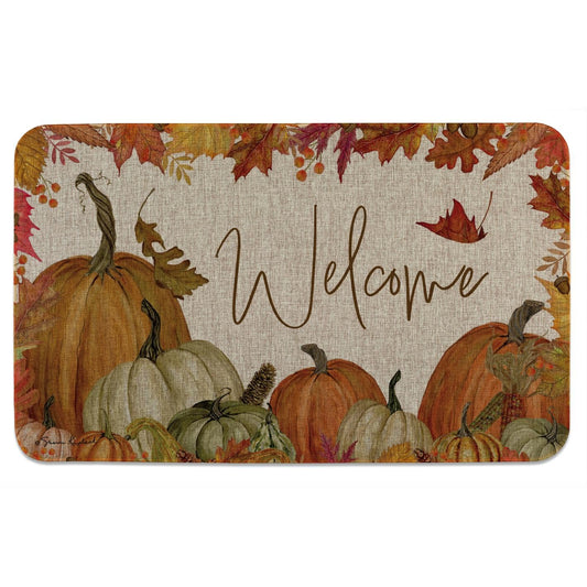 Counterart Fall Pumpkin Welcome Indoor/Outdoor Natural Linen Look Floor Mat with Recycled Rubber Back Manufactured in The USA 29.5” x 17.75”