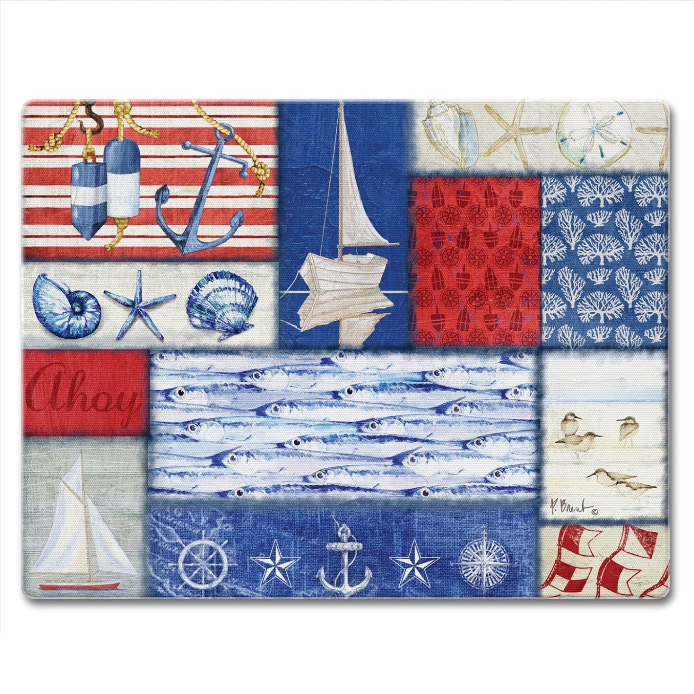 CounterArt Nautical Fragments 3mm Tempered Glass Cutting Board 10” x 8” Manufactured in the USA