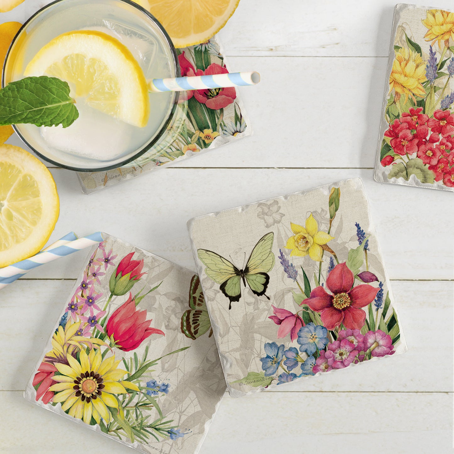 CounterArt Botanical Butterfly Florals Absorbent Coasters (Set of 4)