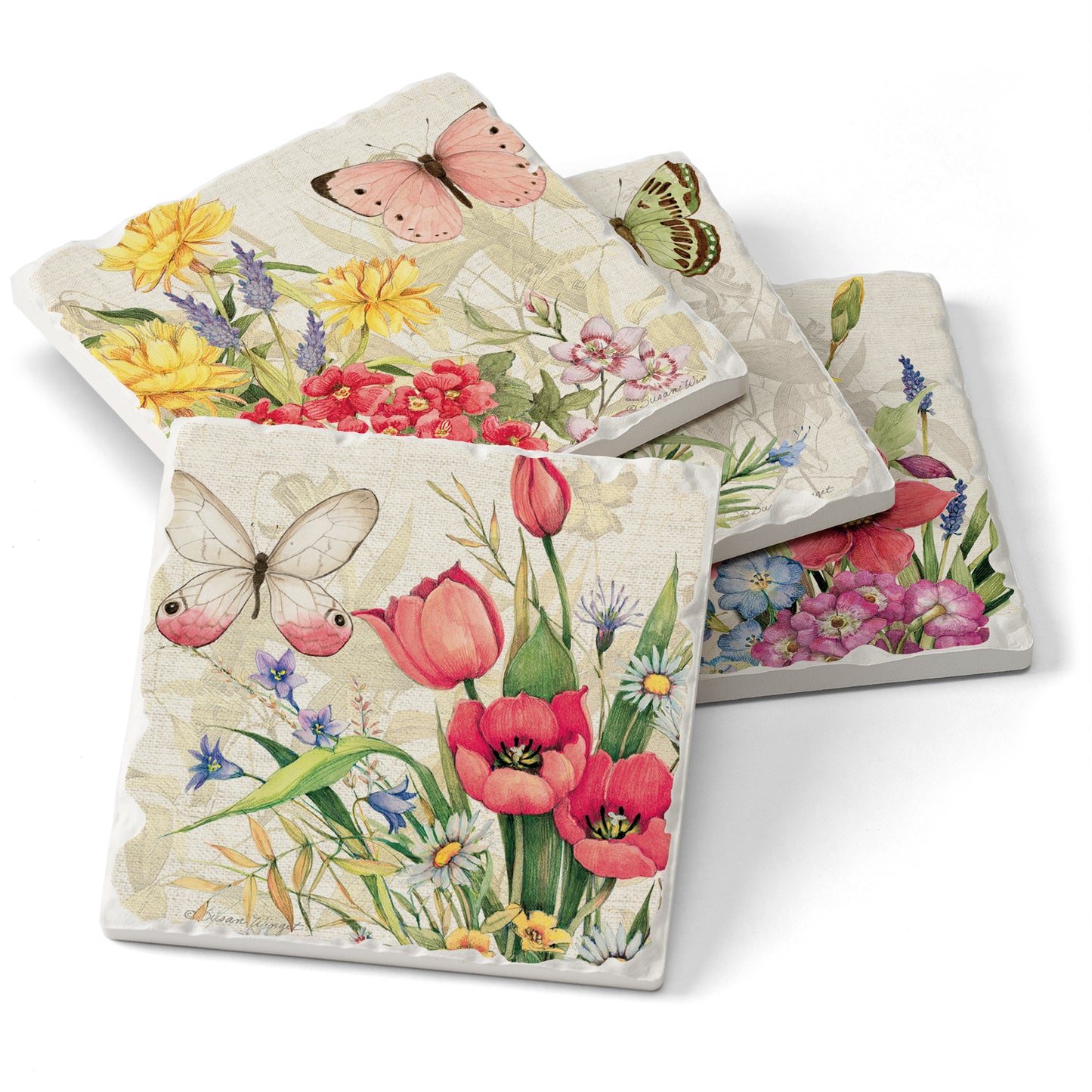CounterArt Botanical Butterfly Florals Absorbent Coasters (Set of 4)
