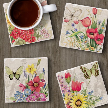 CounterArt Botanical Butterfly Florals Absorbent Coasters (Set of 4)