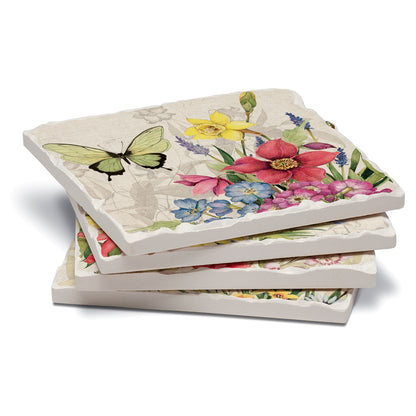 CounterArt Botanical Butterfly Florals Absorbent Coasters (Set of 4)