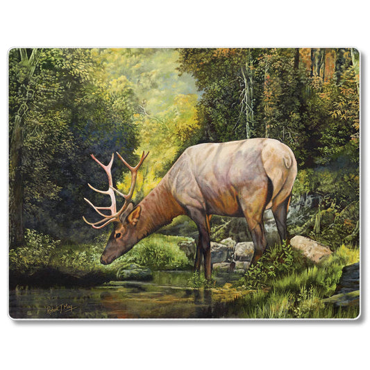 CounterArt Tranquil Elk 3mm Tempered Glass Cutting Board 10” x 8” Manufactured in the USA