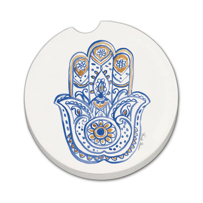 Thirstystone Hamsa Single Absorbent Stone Coaster for Vehicle Cup Holder 2.6” Diameter Manufactured in The USA