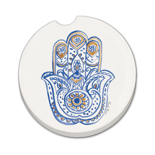 Thirstystone Hamsa Single Absorbent Stone Coaster for Vehicle Cup Holder 2.6” Diameter Manufactured in The USA