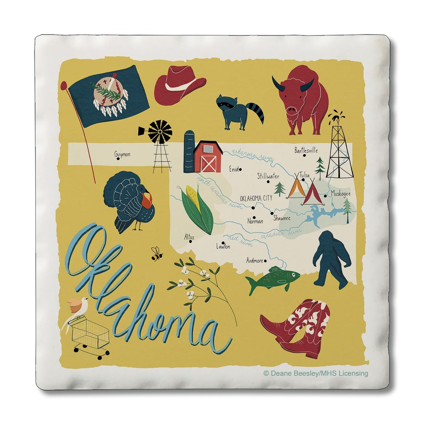 Thirstystone Oklahoma Home State 4 Pack Tumbled Tile Stone Coasters 4" Square Manufactured in the USA