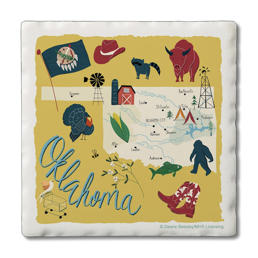 Thirstystone Oklahoma Home State 4 Pack Tumbled Tile Stone Coasters 4" Square Manufactured in the USA