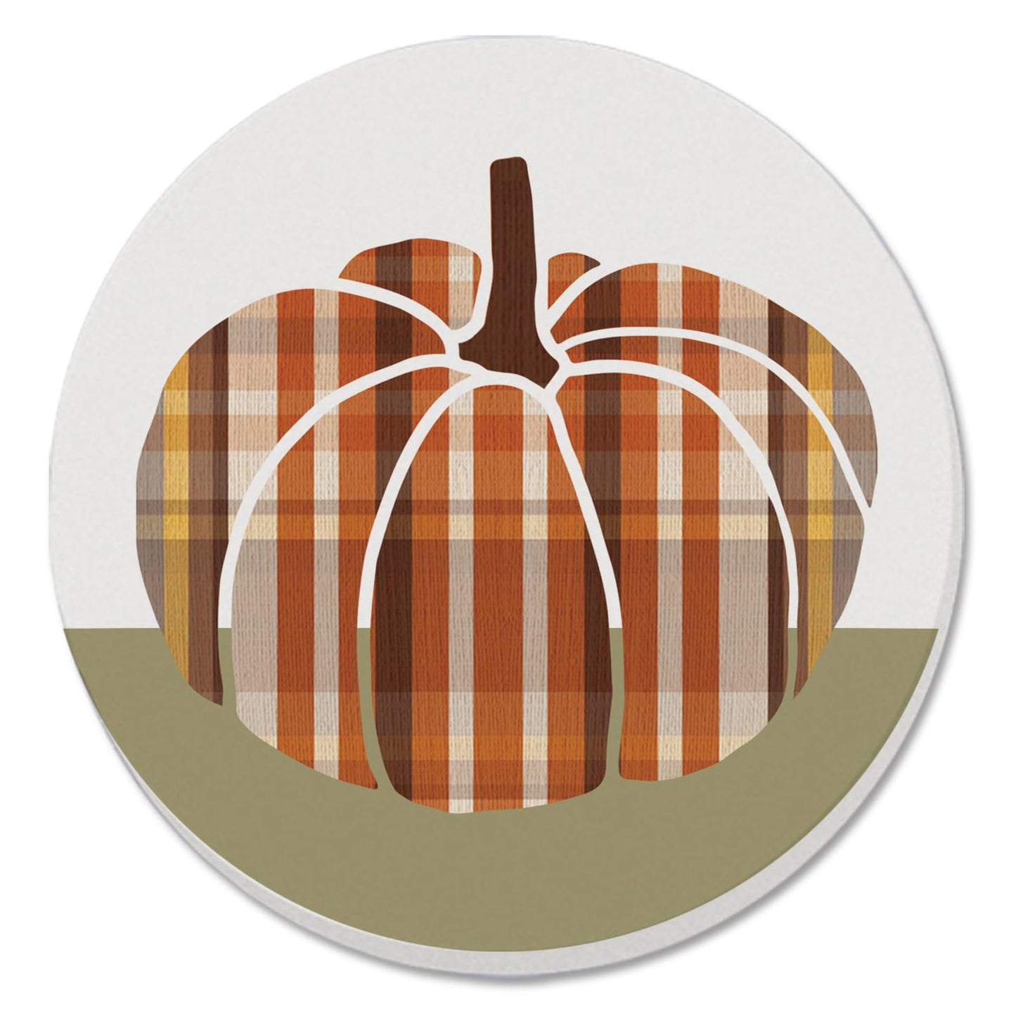 Thirstystone Plaid Pumpkin Round Absorbent Stone Coaster with Protective Cork Backing Manufactured in The USA 4" Diameter