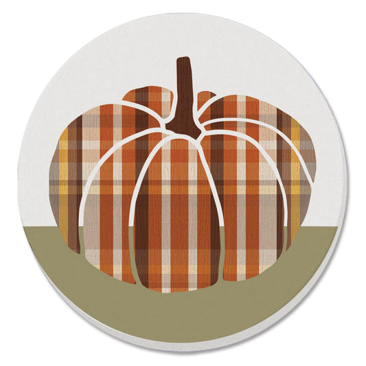 Thirstystone Plaid Pumpkin Round Absorbent Stone Coaster with Protective Cork Backing Manufactured in The USA 4" Diameter