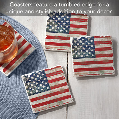 CounterArt Americana 4 Pack Tumbled Tile Stone Coasters 4" Square Manufactured in the USA