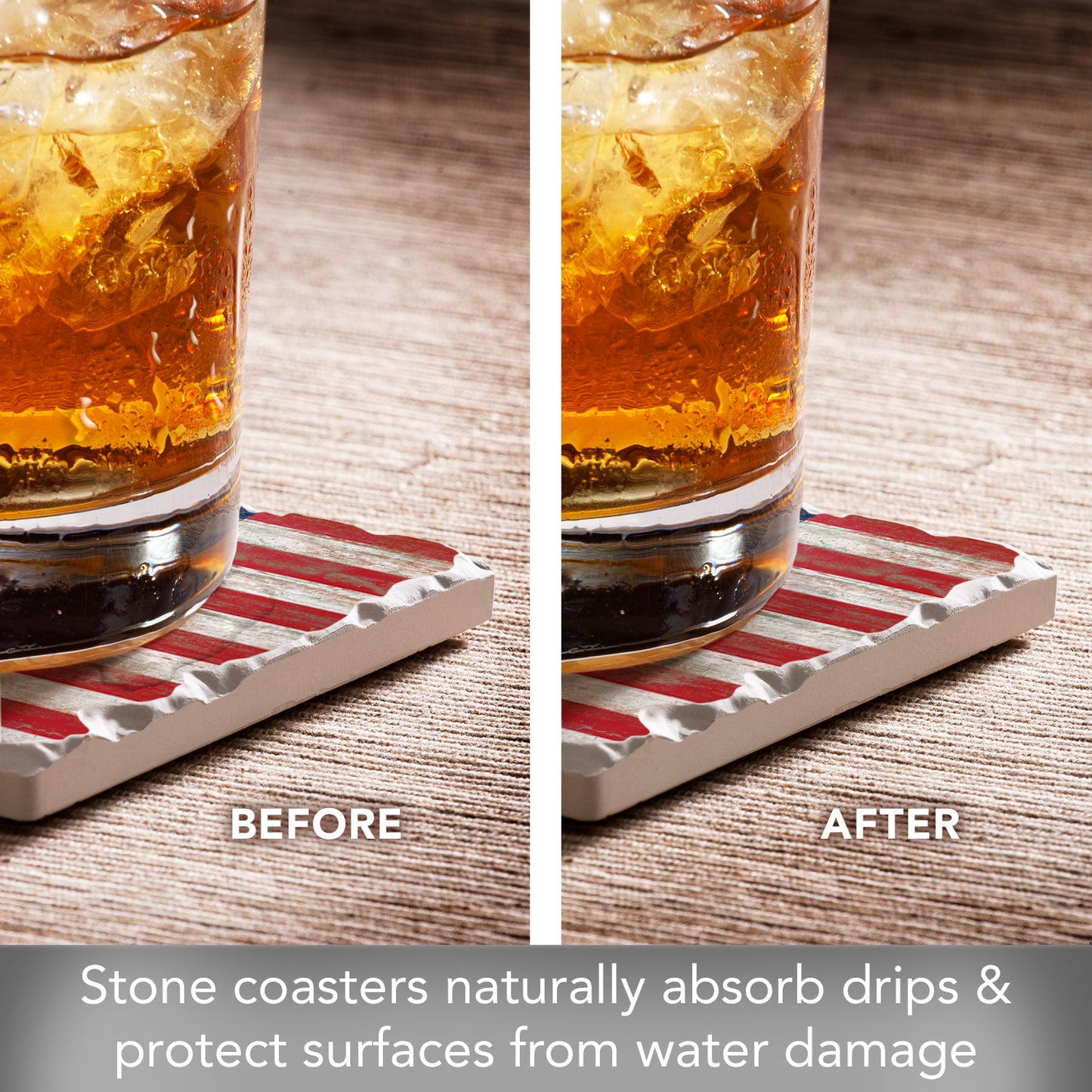 CounterArt Americana 4 Pack Tumbled Tile Stone Coasters 4" Square Manufactured in the USA