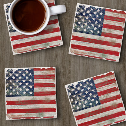 CounterArt Americana 4 Pack Tumbled Tile Stone Coasters 4" Square Manufactured in the USA