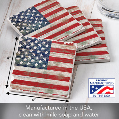 CounterArt Americana 4 Pack Tumbled Tile Stone Coasters 4" Square Manufactured in the USA