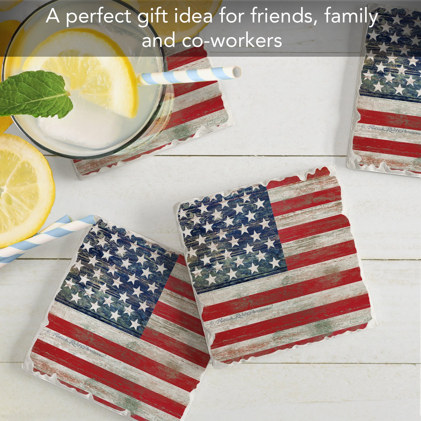 CounterArt Americana 4 Pack Tumbled Tile Stone Coasters 4" Square Manufactured in the USA