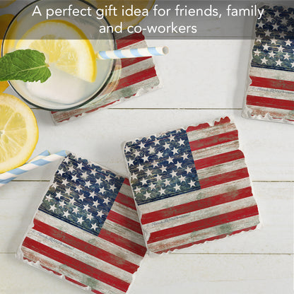 CounterArt Americana 4 Pack Tumbled Tile Stone Coasters 4" Square Manufactured in the USA