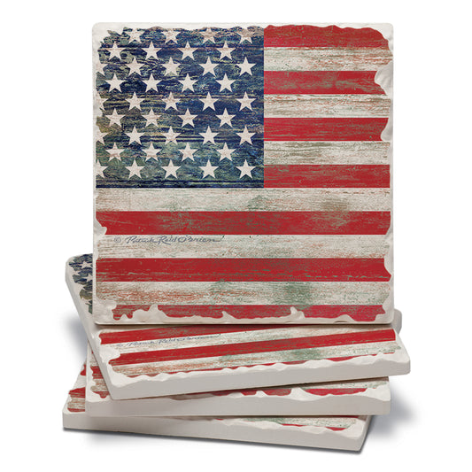 CounterArt Americana 4 Pack Tumbled Tile Stone Coasters 4" Square Manufactured in the USA