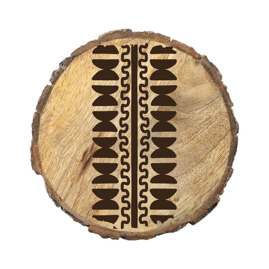 Thirstystone Geo Pattern 4-Pack Mango Wood Coasters with Bark Edges 4.5" Round Manufactured in The USA