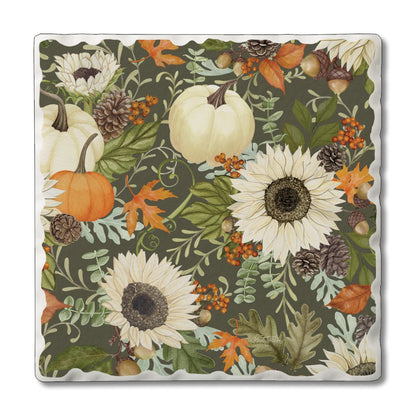 Thirstystone Farmhouse Fall Dark Single Tumbled Tile Stone Coaster with Protective Cork Backing Manufactured in The USA 4" Square, Colorful, Artistiic, Easily Wipes Clean