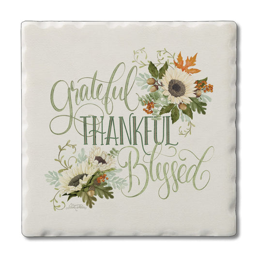 Thirstystone Thankful Single Tumbled Tile Stone Coaster with Protective Cork Backing Manufactured in The USA 4" Square, Colorful, Artistic, Easily Wipes Clean