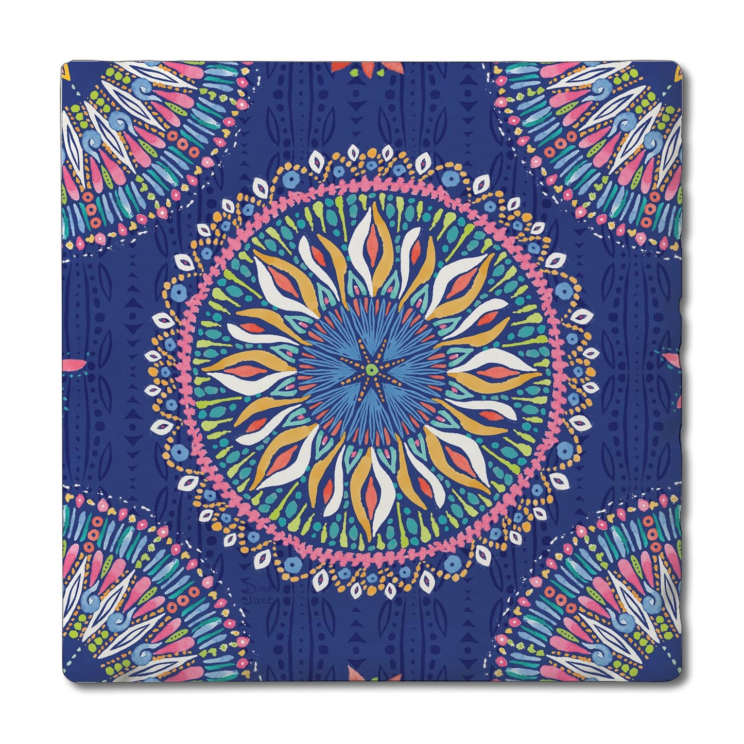 Thirstystone Mandala Seas Single Tumbled Tile Stone Coaster with Protective Cork Backing Manufactured in The USA 4" Square, Colorful, Artistiic, Easily Wipes Clean